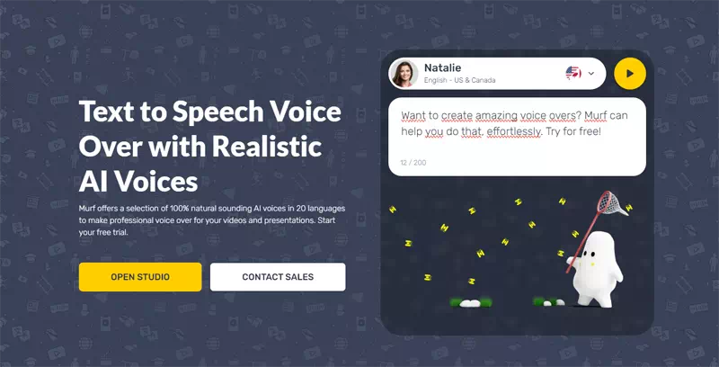 View of the Text-to-Speech interface on the Murf.AI website