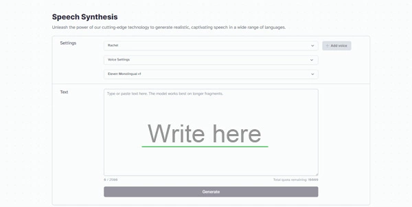 Text box on ElevenLabs.io