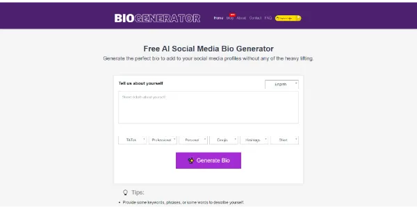 Social Media Bio Generator AI