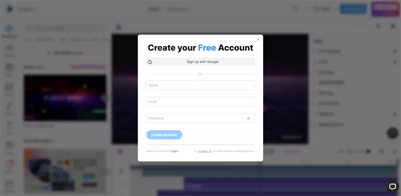 Sign up and connect to the InVideo.io website