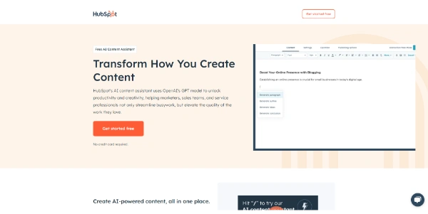 Free AI Content Assistant by HubSpot