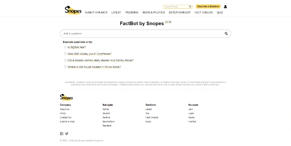 Snopes Factbot Fact Checker
