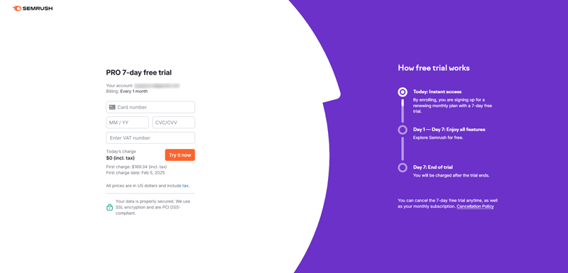 Essai gratuit Semrush